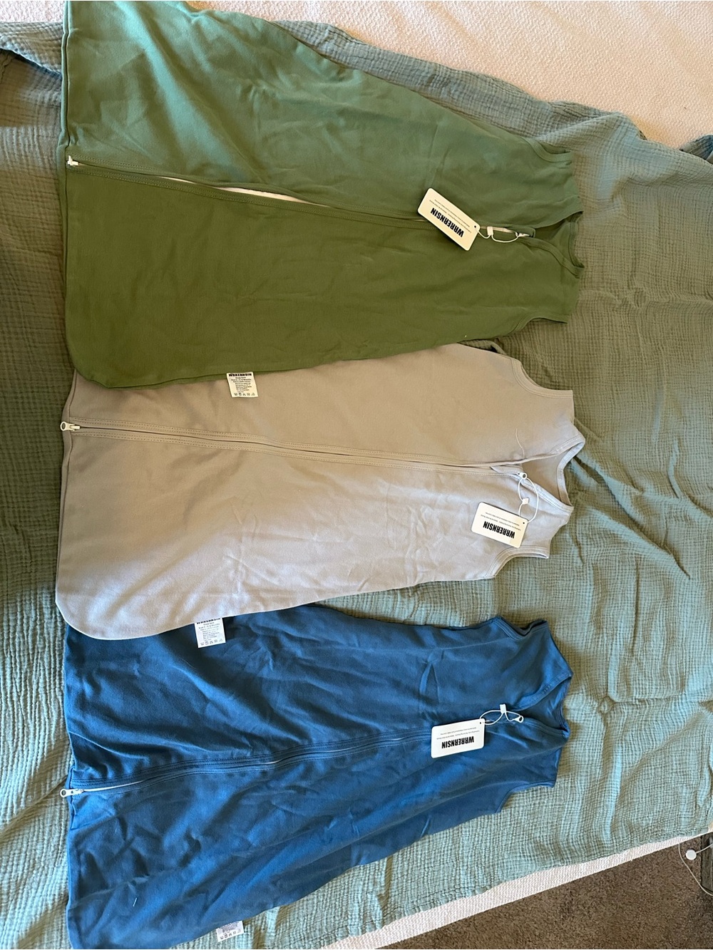 3-Pack Zippered Sleep Sacks in Olive Green, Light Gray, and Navy Blue